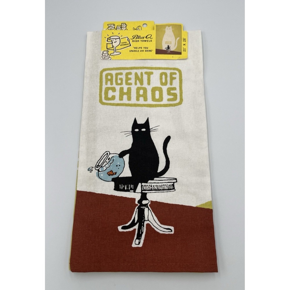 Blue Q Retro Dish Towel Agent of Chaos Cat Lover Pet Mom Cotton Kitchen Decor
